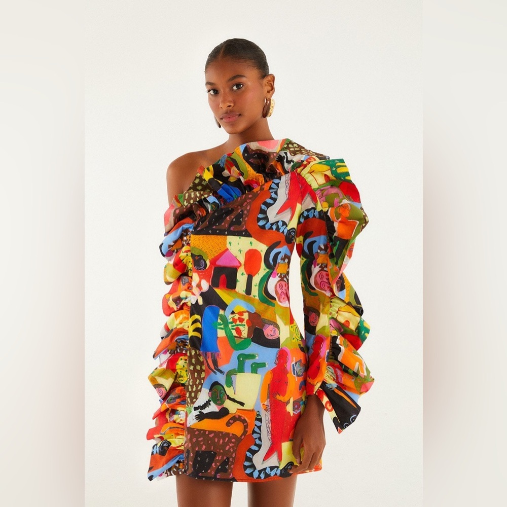 Farm Rio: Ana Leovy Farm Rio Organic Cotton One Shoulder Mini Dress